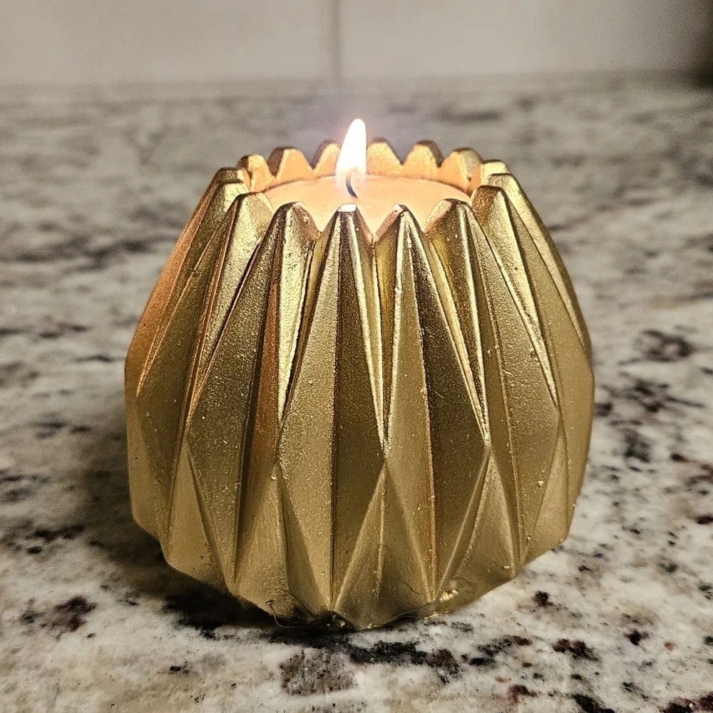 3 piece cement set of gold geometric candle holder